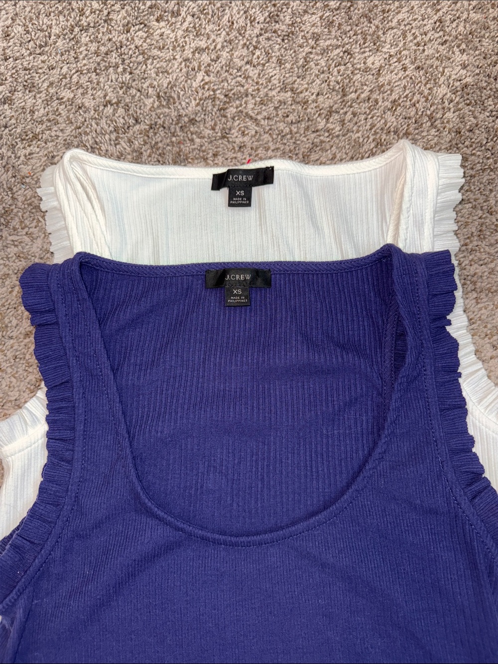 Two J Crew Ruffle Neck Tank Tops XSmall - Picture 2 of 4